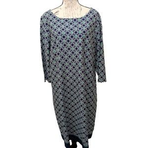 Talbots Blue and Green Geometric Midi Dress